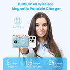 Magnetic Portable Charger for iPhone, 10800mAh 4-in-1 Wireless Power Bank with iWatch Charger, 25W PD Fast Charging Battery Pack for Magsafe, iPhone 16/15/14/13/12 Series, Apple Watch (Sky Blue)