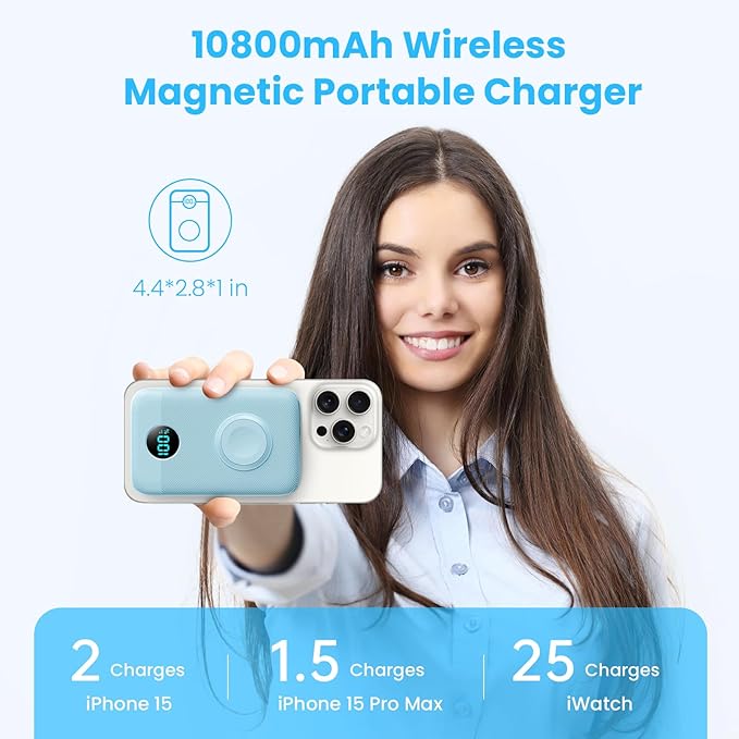 Magnetic Portable Charger with Apple-Watch Charger,10800mAh 25W PD Fast Charging Wireless Power Bank,4 Outputs Travel Essential for Magsafe Battery Pack Compatible with iPhone 17/16/15/14/13/12 Series