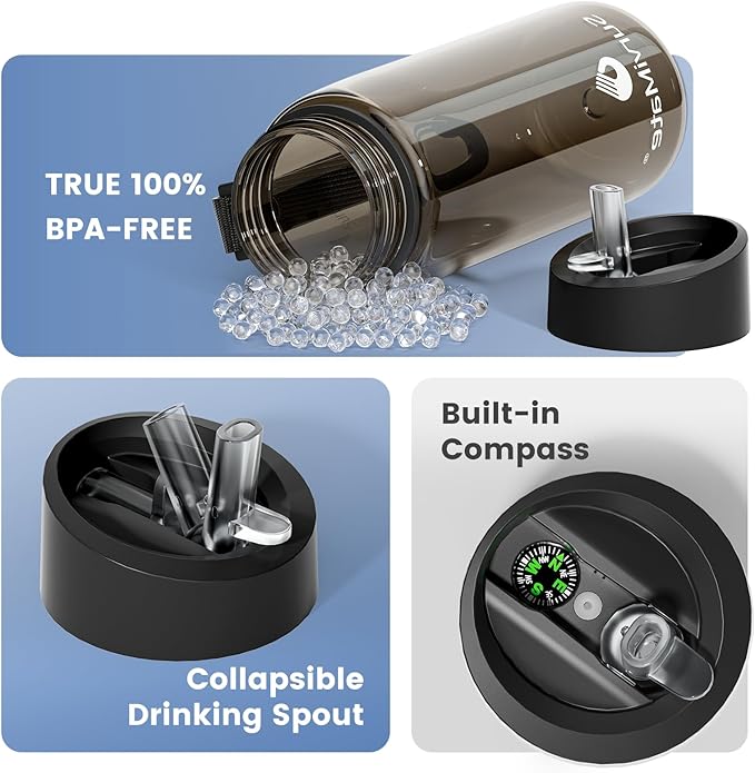 SurviMate Purified Water Bottle for Camping, Hiking, Backpacking and Travel, BPA Free with 5-Stage Intergrated Filter Straw