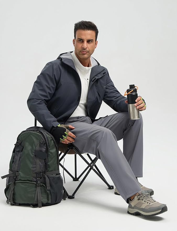 baleaf Men's Fleece Lined Hiking Cargo Pants Softshell Water Resistant Snow Thermal Pants Winter Insulate with Zipper Pocket