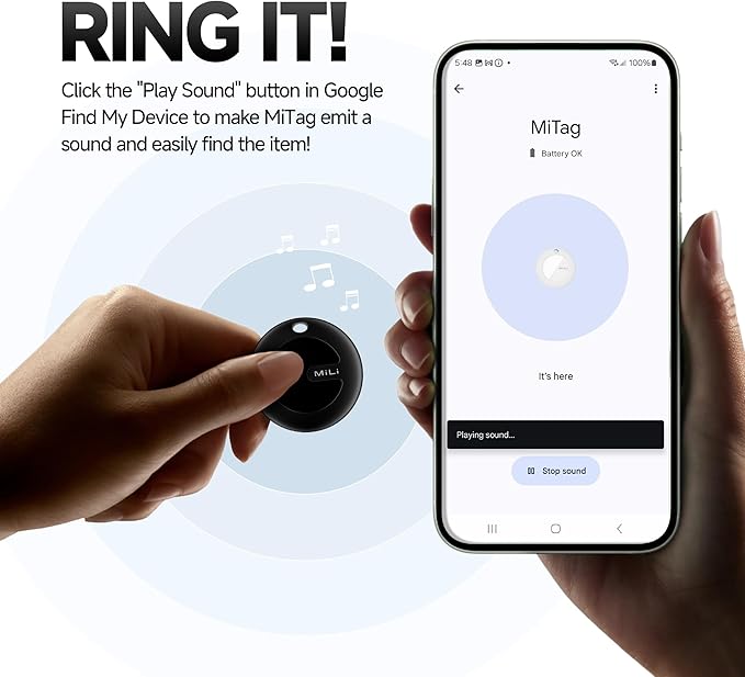 MiLi MiTag Bluetooth Tracker for Android, Smart Air Tracking Tag/Key Finder/Luggage Tracker/Item Locator for Google Find My Device (Find Hub) App, 4 Pack
