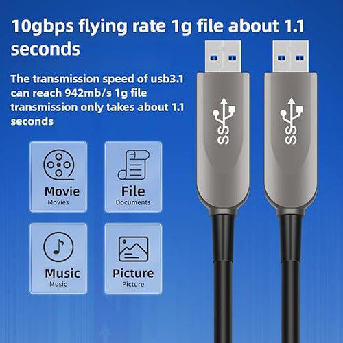 16.4ft/5m USB A to A Fiber Optic Data Cable, 10Gbps Long Distance Data Transfer USB 3.1 A to A, for VR, Camera, PC, Laptop, Webcam, Printer, Webcam etc.
