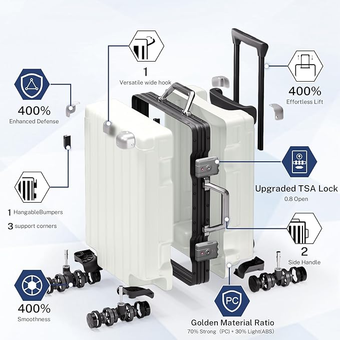 Krute Luggage 24 Inch Aluminum Frame Zipperless Suitcase with Spinner Wheels Checked Luggage PC+ABS Lightweight Hardshell