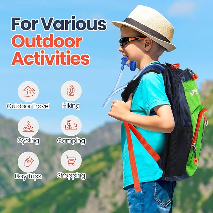 Kids Hydration Backpack with 1.5L Water Bladder Hiking Backpack Lightweight for Boys or Girls Children Biking Climbing Running Cycling
