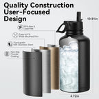 KXIAOCHEN Insulated Water Bottle, Stainless Steel Water Bottle, 2 Lids (Straw and Handle Lid),Wide Mouth Metal Water Bottles Keep Hot and Cold, Double Walled, Thermo Mug, Metal Canteen