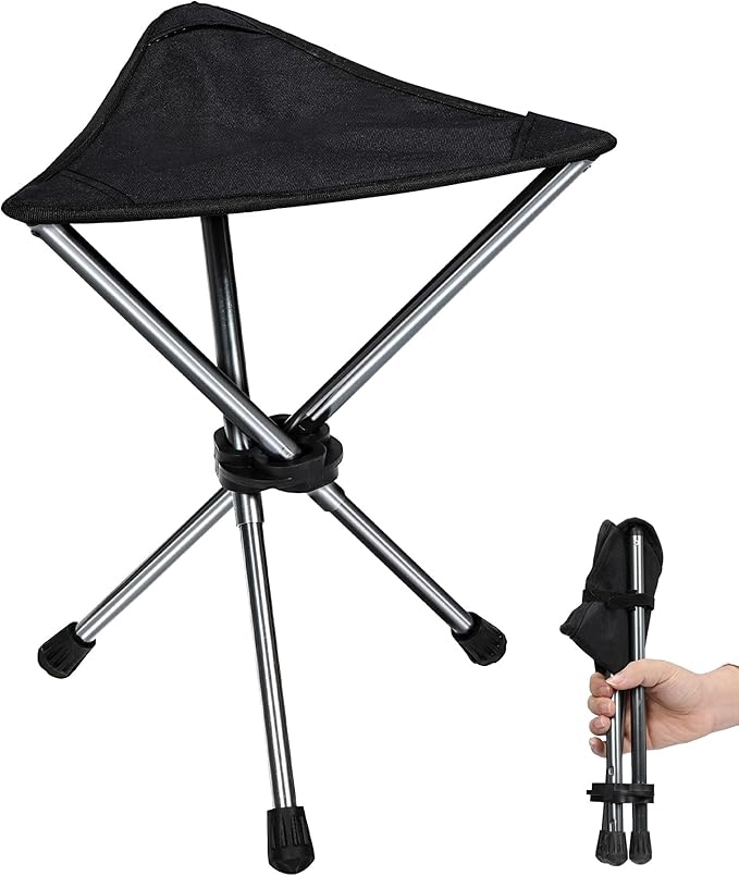 REDCAMP Ultralight Camping Stool with Retractable Legs, Portable 3 Legged Tripod Camping Stools for Adults Fishing Backpacking Hunting, Black