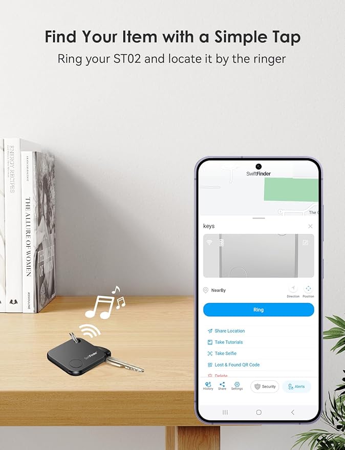 Keys and Phone Finder, Bluetooth Tracker Locator for Keys, Bags, Wallets and More, Up to 300 ft Range, Replaceable Battery, Water-Resistant, iOS and Android Compatible, 1 Pack