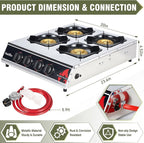 BESTFIRE 4 Burner Propane Gas Stove 40,000 BTU Stainless Steel Cooktop with Enamel Pan Support, Electronic Ignition, Regulator & Hose Included, Portable Gas Stove for Camping, Outdoor Cooking, BBQ