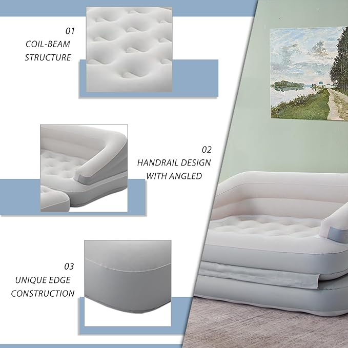 RAPTAVIS Inflatable Sofa Bed for Camping, Pool Float Couch Outdoor Flocked Mattress Bed with Armrest, Full Size