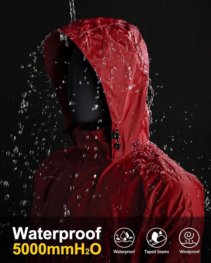33,000ft Packable Rain Jacket Men's Lightweight Waterproof Rain Shell Jacket Raincoat with Hood for Golf Cycling Windbreaker