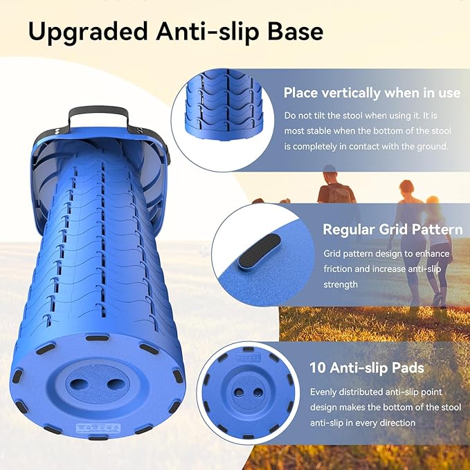 2025 Upgraded Collapsible Stool, Portable Folding Stool, Telescoping Camping Stool with Max Load Capacity 485lbs, Square Retractable Seat for Camping Gardening Fishing Hiking BBQ [Blue]