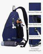 WATERFLY Sling Bag Crossbody Backpack: Over Shoulder Daypack Casual Cross Chest Side Pack (Large, Blue)