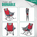SUNNYFEEL Rocking Camping Chair, Luxury Padded Recliner, Oversized Folding Lawn Chair with Pocket, Heavy Duty for Outdoor/Picnic/Lounge/Patio, Portable Camp Rocker Chairs with Carry Bag
