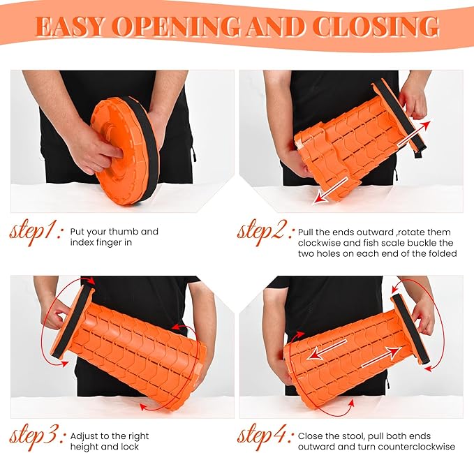 2 Pack Upgraded Collapsible Stool Folding Stool with Cushion,Retractable Folding Stool Max Load Capacity 400lbs, Portable Telescoping Stools for Camping Hiking Outdoor BBQ -Orange