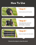 Collapsible Stool for Adults Adjustable Height - Portable Retractable Folding Camping Stool, Extra Tall and Wide Folding Chair, Heavy Duty Outdoor Essentials for Camping, Fishing, Waiting, Hunting