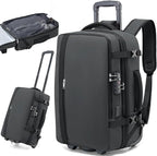 Fanwoli Vacuum Rolling Travel Backpack, Carry On Luggage with TSA Lock & Anti Theft Zipper, 70L Expandable Airback with Compression Pump, Waterproof Laptop Bag Ideal for Flight & Business