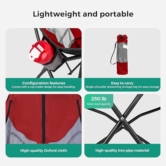 SUNNYFEEL High Back Camping Chair for Adults, 2 Pack Lightweight Camping Chair Support 250 lbs Heavy Duty Folding Chair Design Portable & Collapsible Camping Chairs for Outdoor, Camp, Beach, Picnic