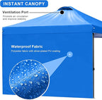 KAMPKEEPER 10x10 Pop Up Canopy Tent with 2 Sidewalls, Beach Tent - Easy Outdoor Sun Shade for Events, Parties, Camping - Gazebo with 4 Weight Bags & Carry Bag.（Blue）