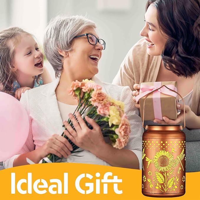 2 Pack Solar Lanterns Outdoor Waterproof, Dragonflies Garden Decor Gifts for Women Mom Grandma Hanging Solar Lights Metal Decoration Outside for Yard, Pati(Sunflowers)