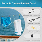 2 Pack Retractable Portable Clothesline, Windproof Clothes Line for Outdoor Camping, Travel, Laundry Drying with 12 Clips for Cruise, Hotel & Home-Sapphire Blue & Colorful