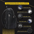 Durable Leather Laptop Business Backpack Perfect for Men & Women, Work Backpack Fits 15.6 Inch, Premium Quality Travel Bag with USB Charging Port, Water-Resistant, Bookbag with Multiple Pockets