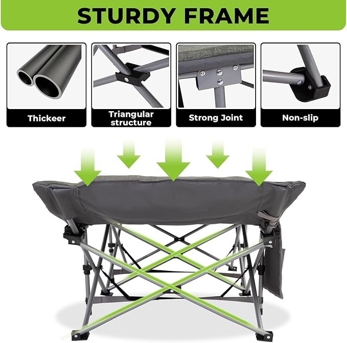 FUNDANGO Camping Cot for Adults, Padded Camp Cots for Sleeping Portable Camping Bed for Outdoor Travel Folding Cot Heavy Duty with Carry Bag, Gray