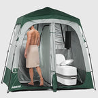 Camping Shower Tent Deluxe Changing Room Easy Set Up Privacy Shelter,Large Toilet Tent with Floor Drain Design for Beach, Camping,Hiking with Stakes and Ropes for Stability