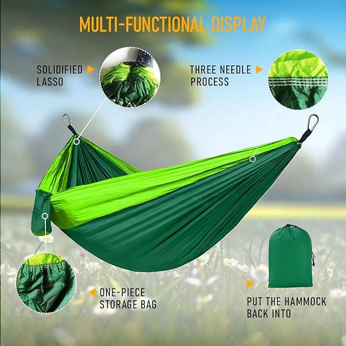 Camping Hammock Lightweight, Portable Hammocks with Tree Straps, Travel Swing Nylon Camp Hammocks for Adult Kids, Outdoor Essentials for Hiking Beach Backpacking