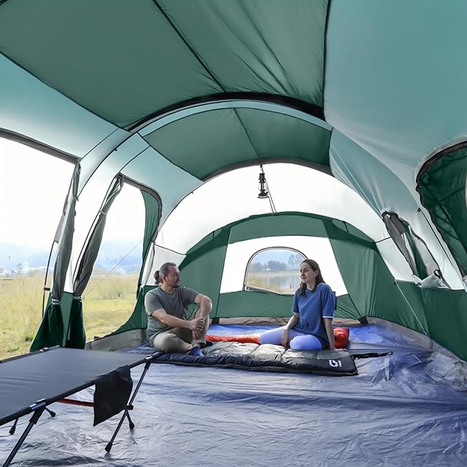 CAMPROS CP Tent 12-Person-Camping-Tents,3 Room Family Tents,Waterproof Windproof Family Tent with Top Rainfly,6 Large Mesh Windows,Double Layer,Easy Set Up, Portable with Carry Bag-20' x 9' x 72"(H)