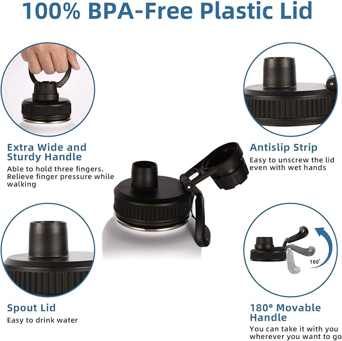 Volhoply 40 oz Insulated Water Bottles Paracord Handle, Stainless Steel Sports Bottle with Spout Lid, Double Walled Vacuum Water Cups with Wide Mouth, Reusable Water Jug for Adults (White, 1 Set)