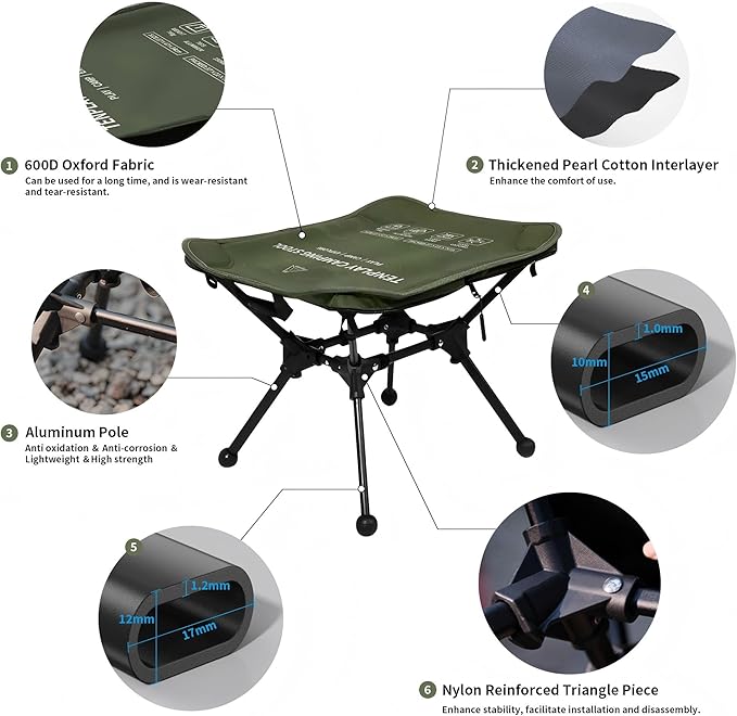 TENPLAY Portable Camping Stools for Adults Heavy Duty,Holds Up to 330lbs,18 Inch Oversized Folding Stools with All-in-One Seat & Carry Bag Design for Camping Outdoor Beach Travel Hiking Fishing Green