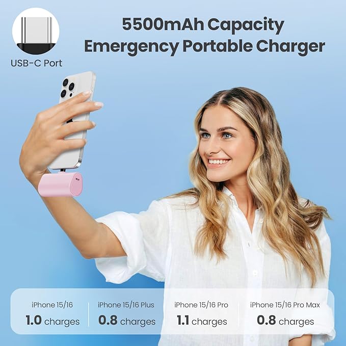 Mini Portable Charger for iPhone 17/16,Upgraded 5500mAh PD USB C Power Bank,Travel Essentials Pocket Phone Charger Battery Pack for iPhone 17/17 Pro Max/16/16 Pro/15 Series,Samsung Galaxy Android etc
