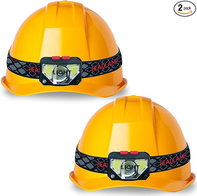 Skywin Hard Hat Light, Headlamp Rechargeable,2 Pack Lightweight USB, XPG+COB 3 LED 200 Lumen Camping Helmet Light for Adults with Red Light IP44 Waterproof