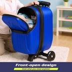 smilesun Foldable Ride On Scooter Suitcase with Front Opening, Lightweight Carry On Scooter Luggage for Adults, Teens & Kids（Blue 20-inch）
