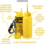 32 Oz Insulated Water Bottle with Strap Stainless Steel Sports Water Bottle with 3 Lids (Straw, Chug & Flip Lid) 1 Liter Leak Proof Insulated Metal Jug for Men & Women - Yellow