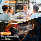 Portable Camping Fan with Solar Panel, 10000mAh Solar Powered fan, 6 Speed Levels, 120° Oscillation, 3 Light Modes, 6H Timer, Handle, Foldable Rechargeable Outdoor Fan for Tent, Hiking, Beach