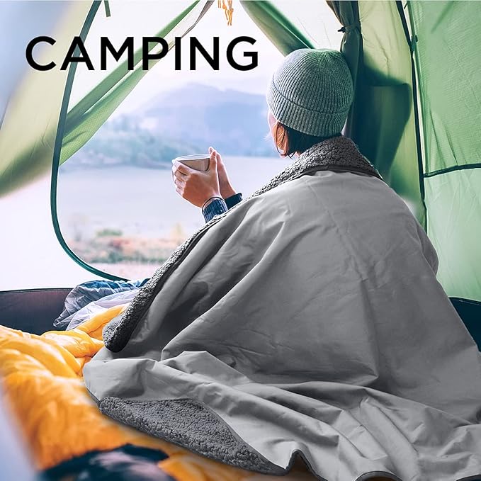 Tirrinia Large Waterproof Outdoor Blanket, Soft Warm Windproof Stadium Blanket with Sherpa Fleece and Foldable for Outdoor Sport, Baseball, Football, Beach, Concerts, Car