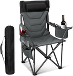Oversized High-Back Camping Chairs with Pillow, Dual Cup Holders & Cooler Bag - Heavy Duty Foldable Outdoor Chair for Adults, Picnic, Fishing, Backyard, Sports (1, BlackGrey)
