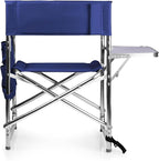 PICNIC TIME Sports Chair with Side Table, Outdoor Foldable Padded Adult Camping Chairs with Cup and Accessory Panel for Lawn, Beach, & Sports Use for Adults, up to 300-lbs Capacity, (Navy Blue)
