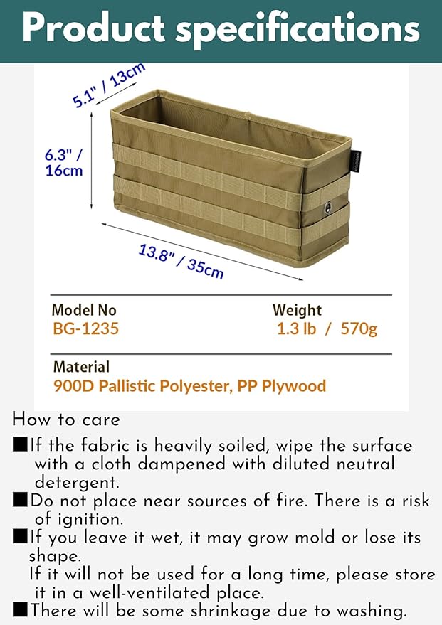 camping moon Side Storage Bag Outdoor Storage Box for Field Rack Black BG-1235BK (Coyote)