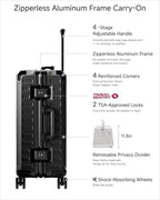 LUGGEX Carry On Luggage with Spinner Wheels, 8010S Aluminum Frame Zipperless Polycarbonate Hard Shell Suitcase (ZX-Core, Black, 21 Inch)