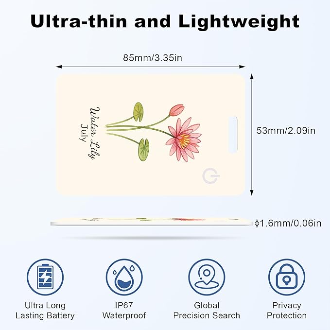 Wallet Tracker Card (iOS Only), Rechargeable Bluetooth Smart Tracking for Apple Find My Compatible Anti Tracker for Men Women Slim Item Locator for Purse Passport Key Luggage Tag (1Pcs/JUL FLR)