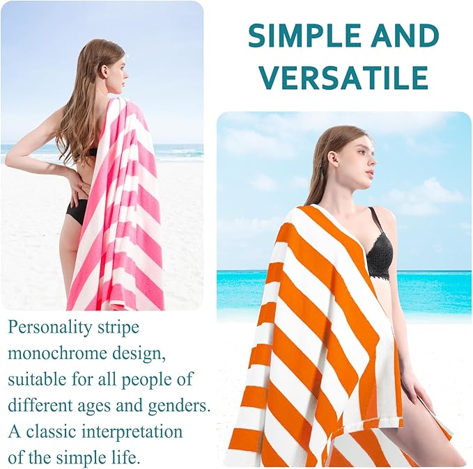 4 Packs Extra Large Bath Towels Striped Beach Towel Set Bathroom Sheets Bulk Oversized XL Big Fluffy Absorbent Microfiber Soft Blanket Turkish Hotel Shower Pool Hot Tub Toallas Baño Grandes Orange