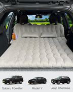 SUV Air Mattress with Cup & Phone Holder, Flocked-Top Inflatable Car Mattress with Two Air Pillows & Electric Air Pump, Ideal SUV Mattress for Camping, Travel, and Road Trips (Grey)