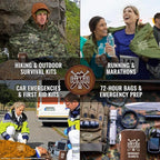 Don't Die In The Woods - Freakin’ Huge Emergency Blankets [4-Pack] Extra-Large Thermal Mylar Space Blankets with Ripstop Nylon Stuff Sacks + Carabiner Zipper Pack [Army Green]