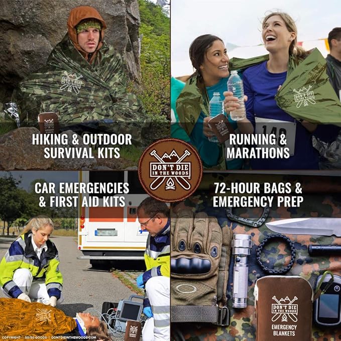 World’s Toughest Emergency Blankets [4-Pack] Extra-Thick Thermal Mylar Foil Space Blanket | Waterproof Ultralight Outdoor Survival Gear For Hiking, Camping, Running, Emergency, First Aid Kits [Camo]