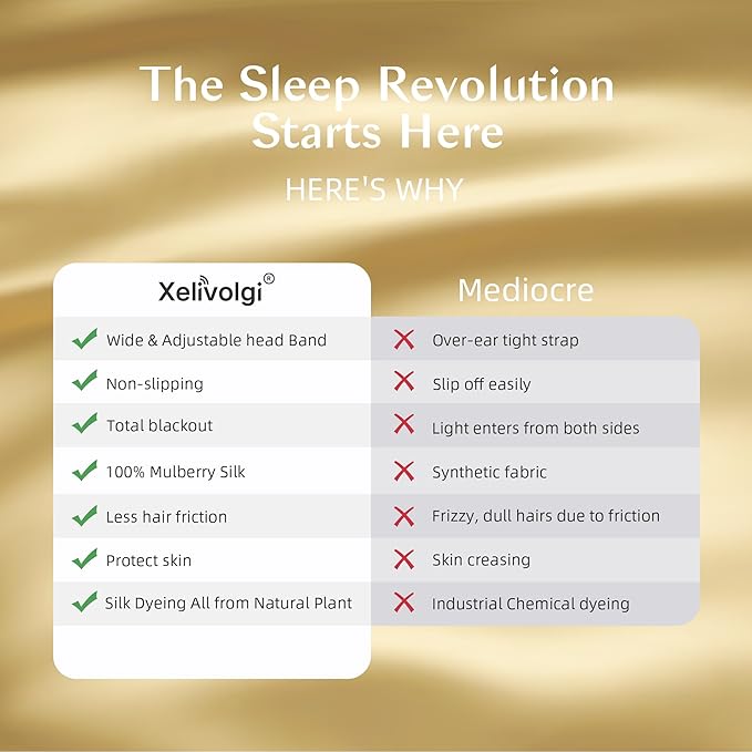 Silk Sleep Mask for Women and Men, Side Sleeper, 22 Momme Pure Mulberry Silk Total Blackout 100% Mulberry Eye Mask with Adjustable Headband Full Size, Eye Masks for Sleeping and Travel