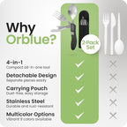Orblue 4-in-1 Camping Eating Utensils, 2-Pack - Portable Spoon, Fork, Knife & Bottle Opener Combo Set - Stainless Steel Flatware with Detachable Fork - Travel, Backpacking Cutlery Multitool, Black