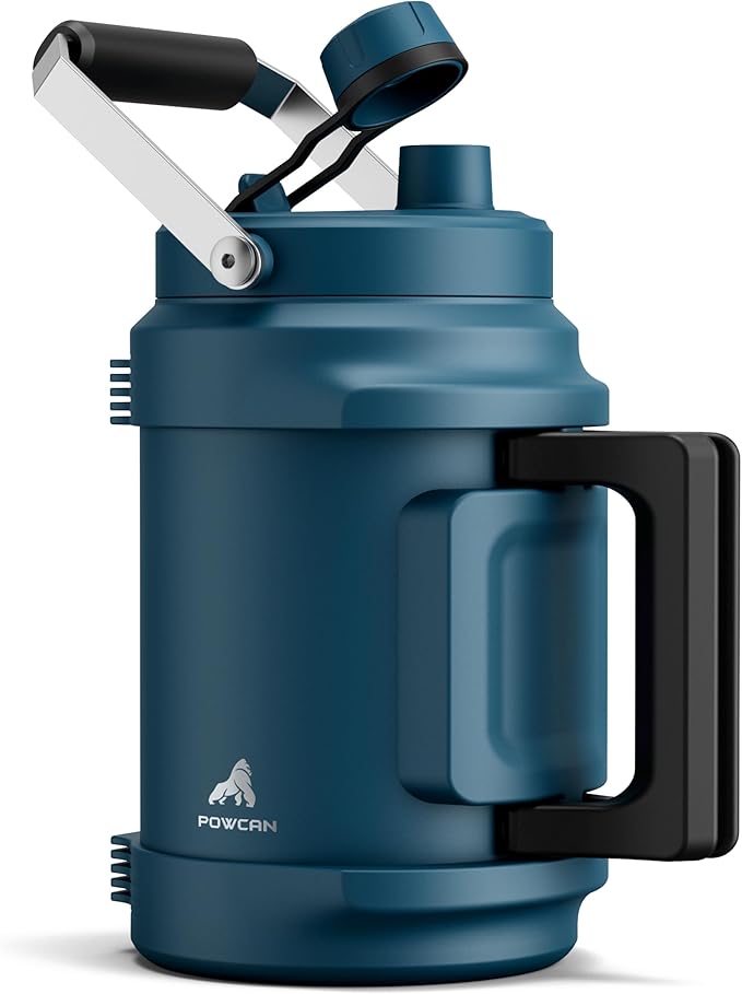 Half Gallon Water Jug for Men: 2-in-1 Straw Spout Lid, Dual Handle, Leakproof, Keep Cold 48H, 64 oz Insulated Water Bottle for Outdoors, Travel, Gym, Trip, Workout, Daily, Hydration, Picnic (Deepsea)