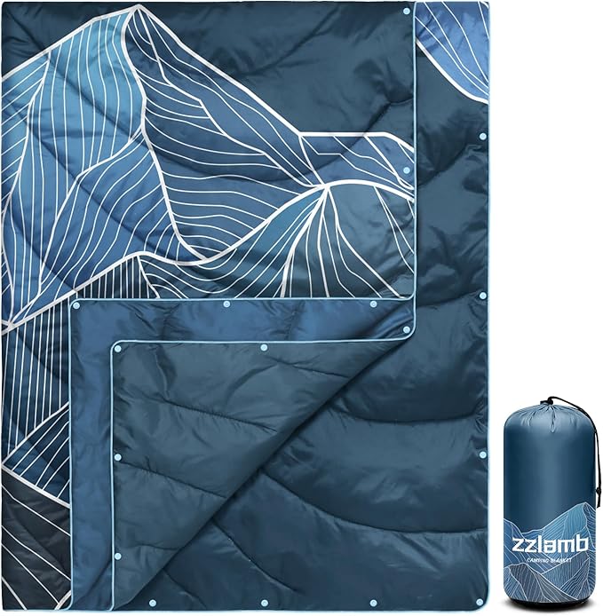 zzlamb Camping Blanket, Outdoor Lightweight Travel Blanket Puffy Portable Down Alternative, Windproof Warm Cloak with Snaps, Cozy Quilt Backpacking Picnic RV Plane Car Hammock Beach Climbing